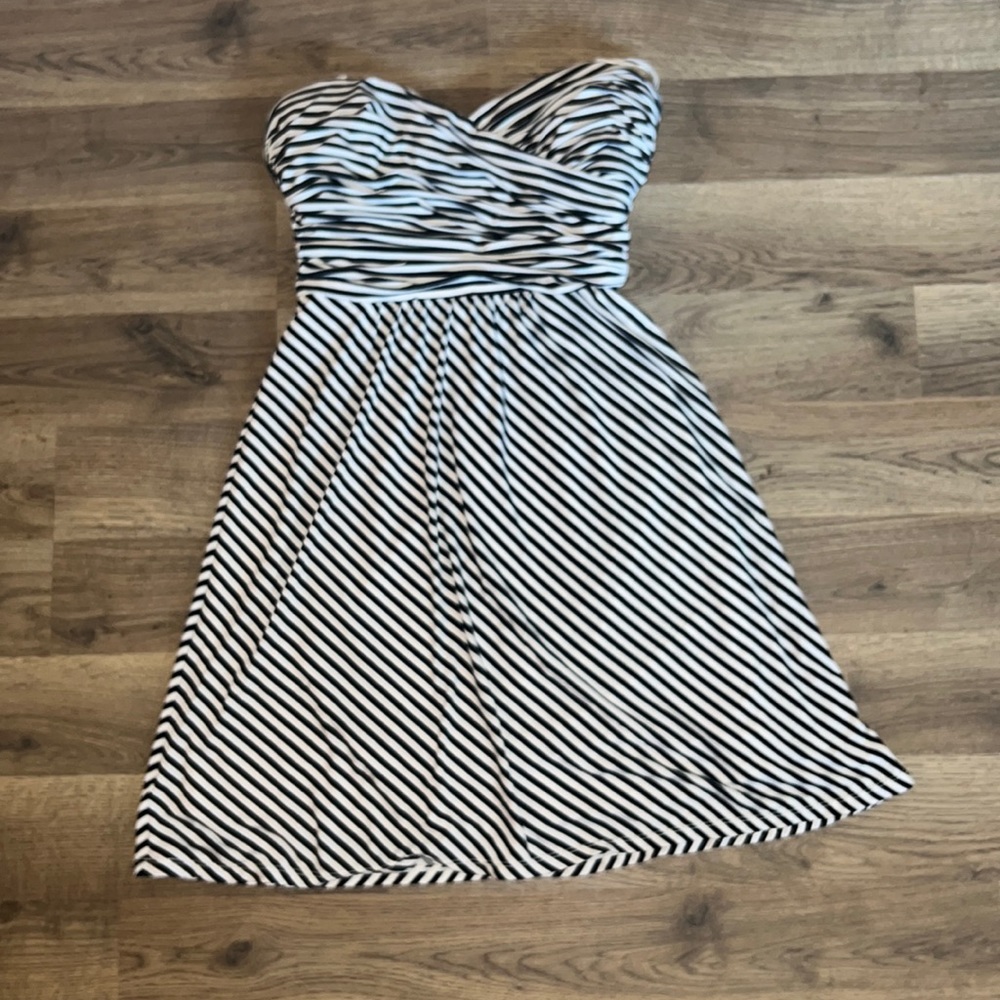 BCBG Maxazria Black and White Stripped Strapless Dress